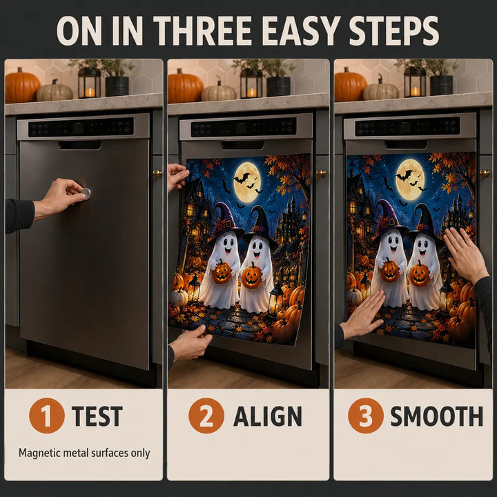 Halloween Magnetic Dishwasher Cover - Reusable Polyester Decor