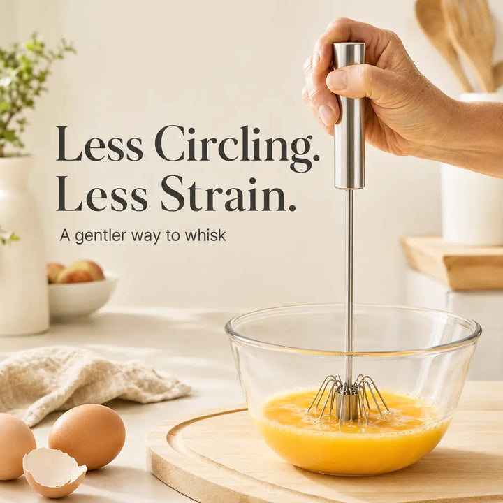Stainless Steel Press-Spin Whisk — Whip Eggs Without the Effort