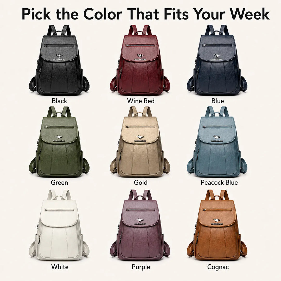 Soft Faux Leather Backpack with Lock-Flap &amp; Hidden Zipper — 9 Colors, Everyday Carry