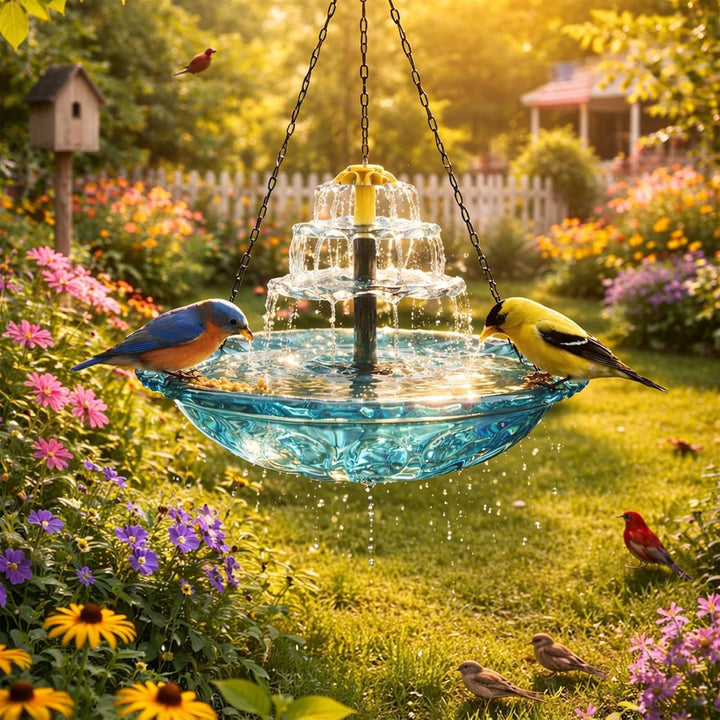 Solar Hanging Bird Bath Fountain | Backyard Sanctuary for Hummingbirds