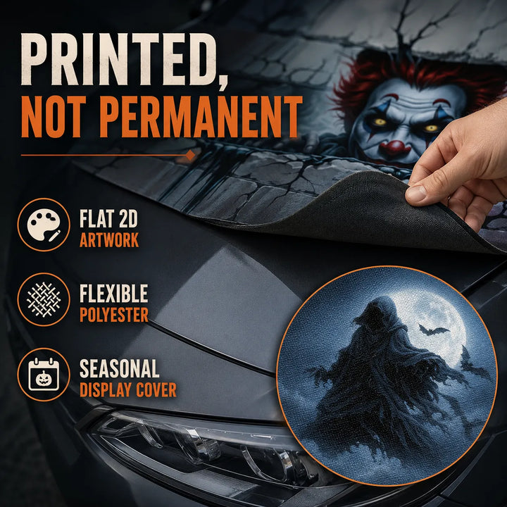 Reusable Halloween Car Hood Cover - 2D Printed Polyester