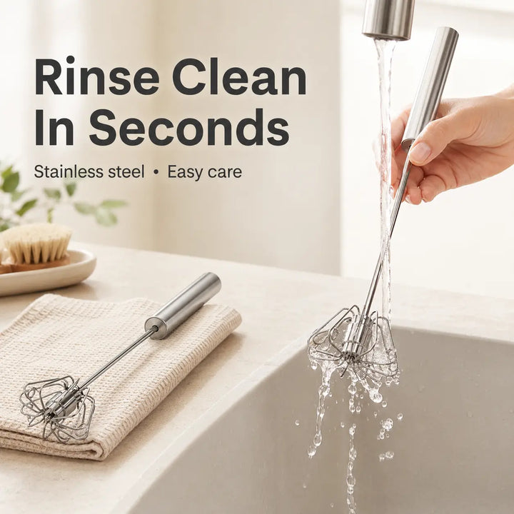 Stainless Steel Press-Spin Whisk — Whip Eggs Without the Effort