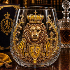 3D Crowned Lion Crystal Whiskey Glass - Sculpted Lion Mug Gift for Him