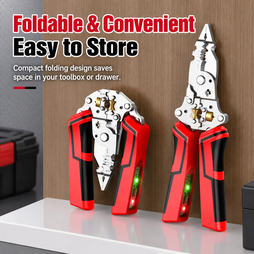 16-in-1 Folding Wire Stripper with Voltage Tester, USB-C Rechargeable