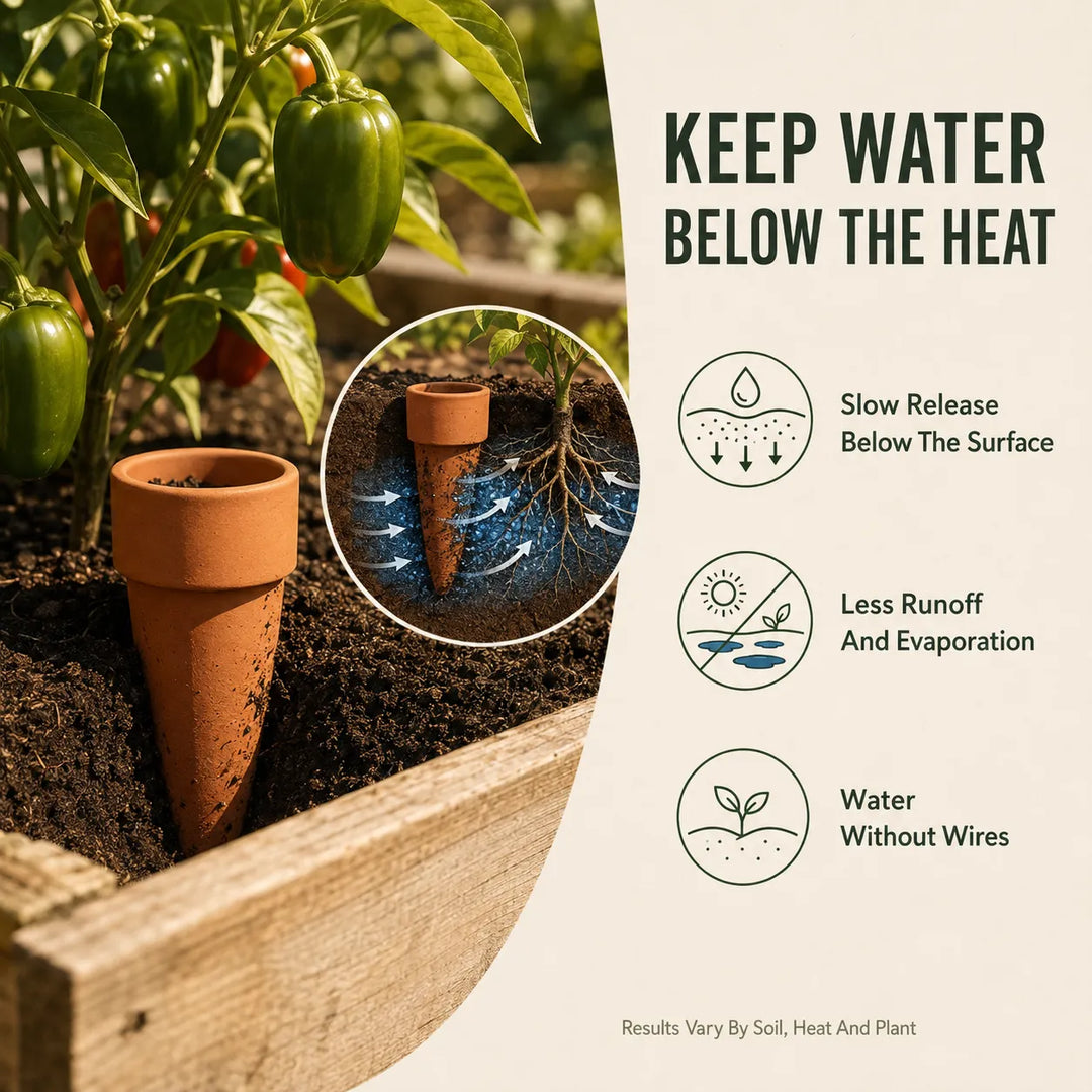 Terracotta Watering Spikes with Lids (4 or 6-Pack)