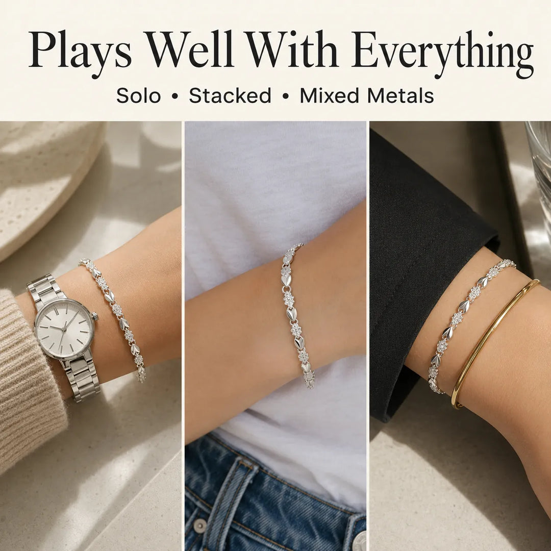 Silver Four-Leaf Clover Heart Bracelet — Sweet Everyday Charm