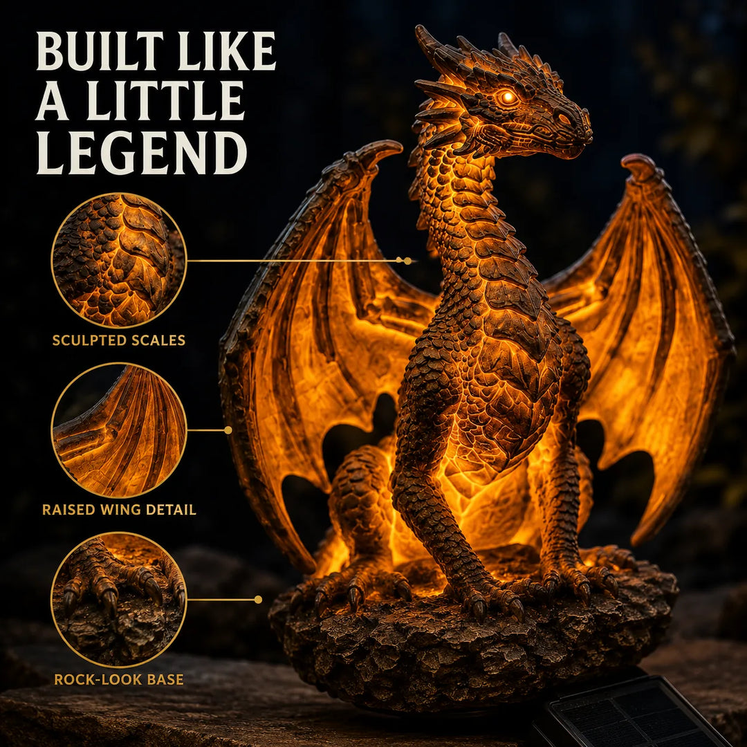 Solar Dragon Garden Light - Warm LED Resin Statue