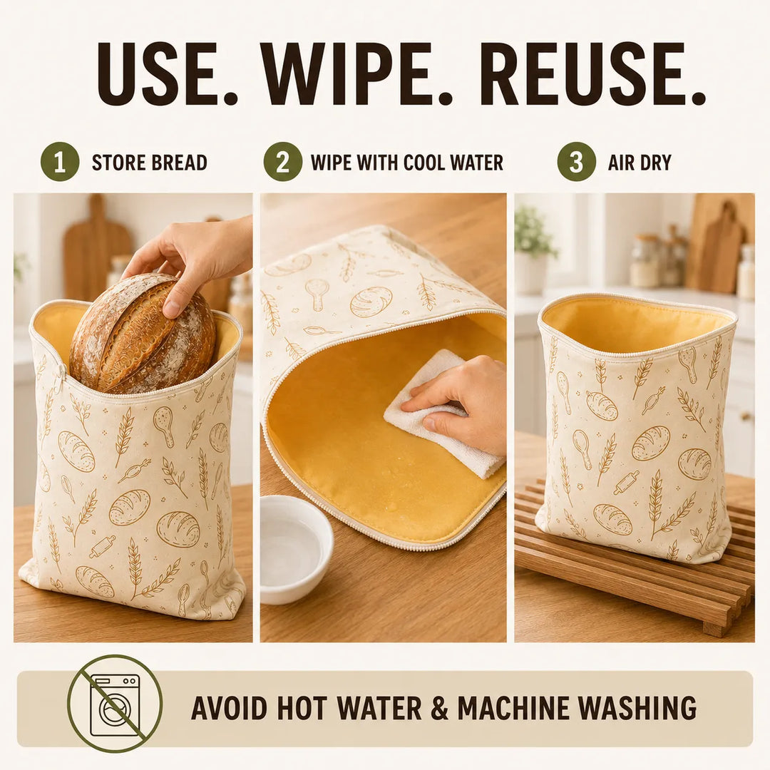 Beeswax Bread Storage Bags - Reusable Cotton Zipper Bags