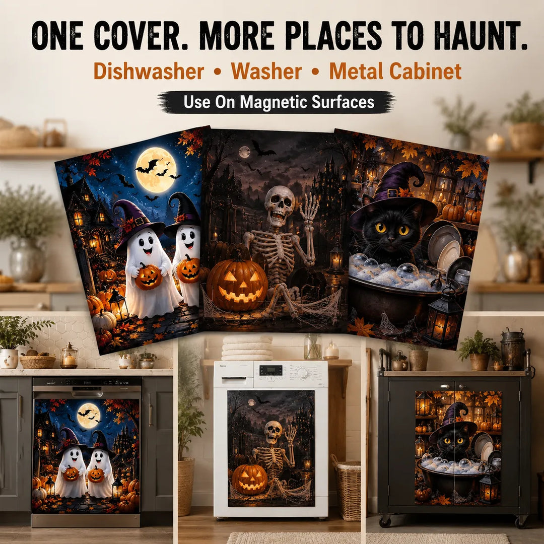 Halloween Magnetic Dishwasher Cover - Reusable Polyester Decor