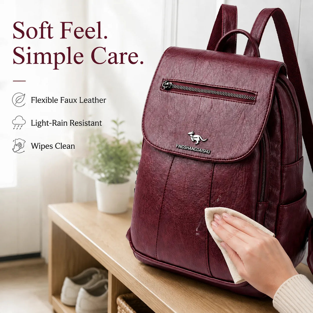 Soft Faux Leather Backpack with Lock-Flap &amp; Hidden Zipper — 9 Colors, Everyday Carry