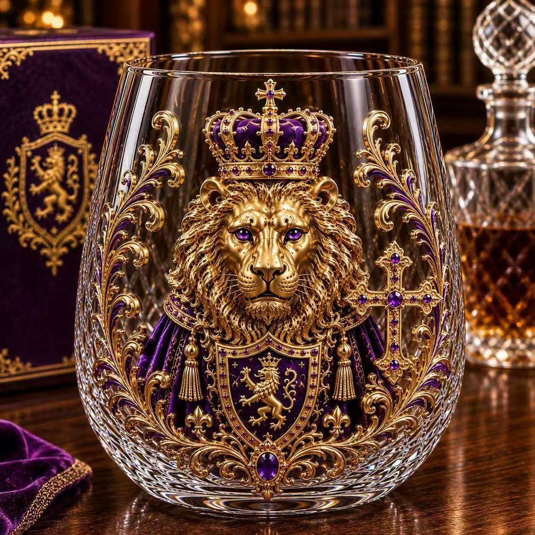 3D Crowned Lion Crystal Whiskey Glass - Sculpted Lion Mug Gift for Him