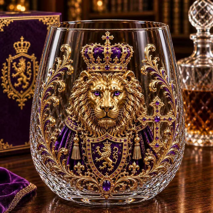 3D Crowned Lion Crystal Whiskey Glass - Sculpted Lion Mug Gift for Him
