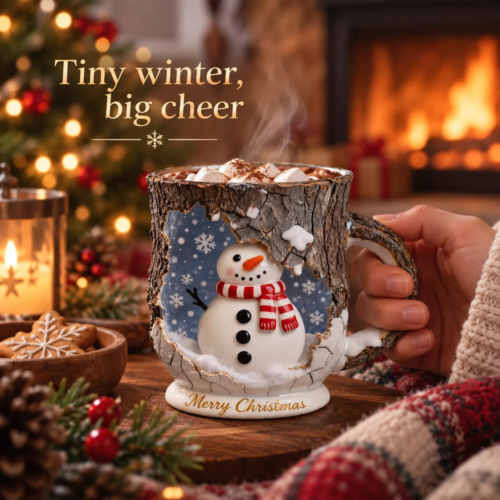 Christmas Scene Mug - 3D Snowman Santa Reindeer Mug