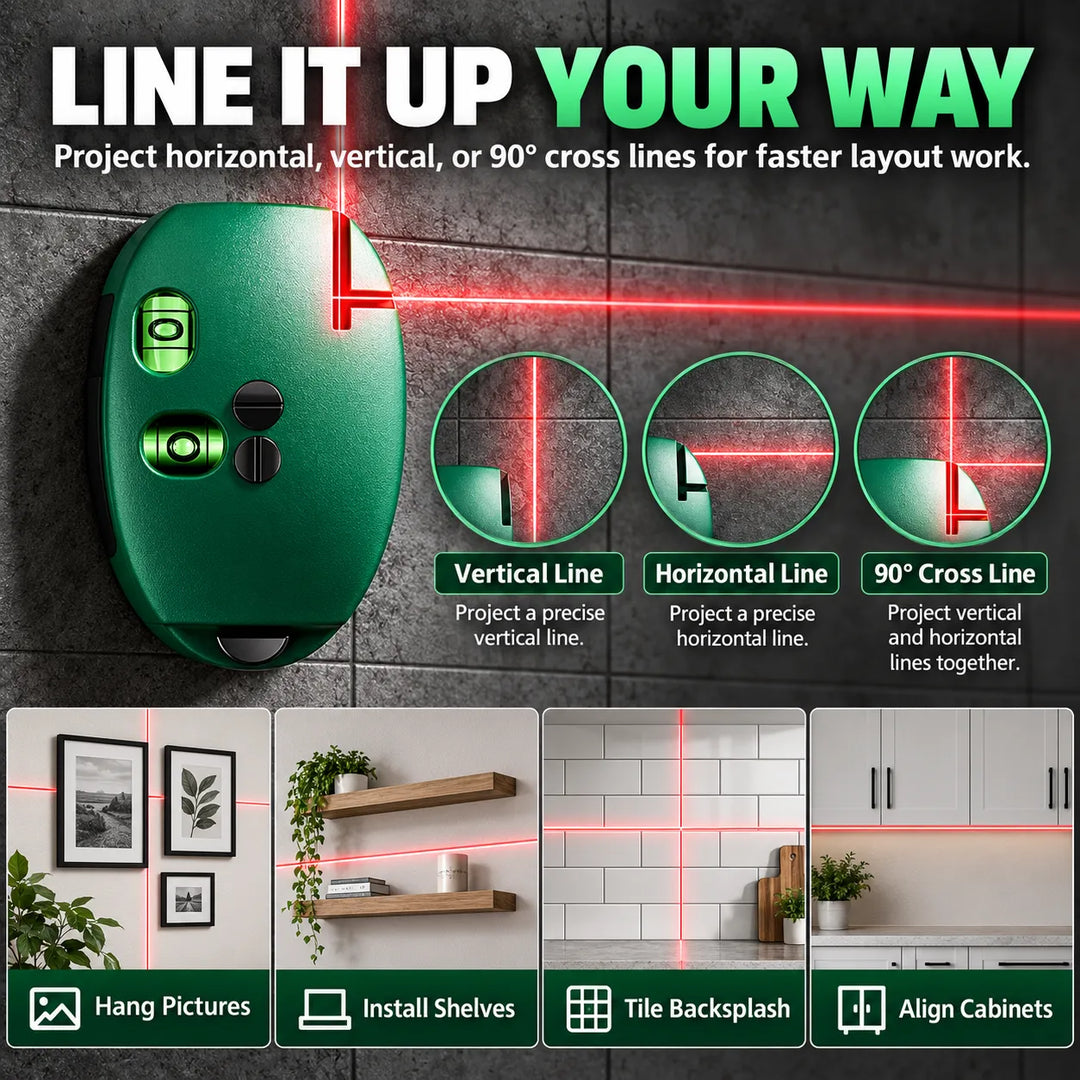 90° Laser Level – 2‑Line Self‑Leveling Tool for Hanging &amp; Renovation