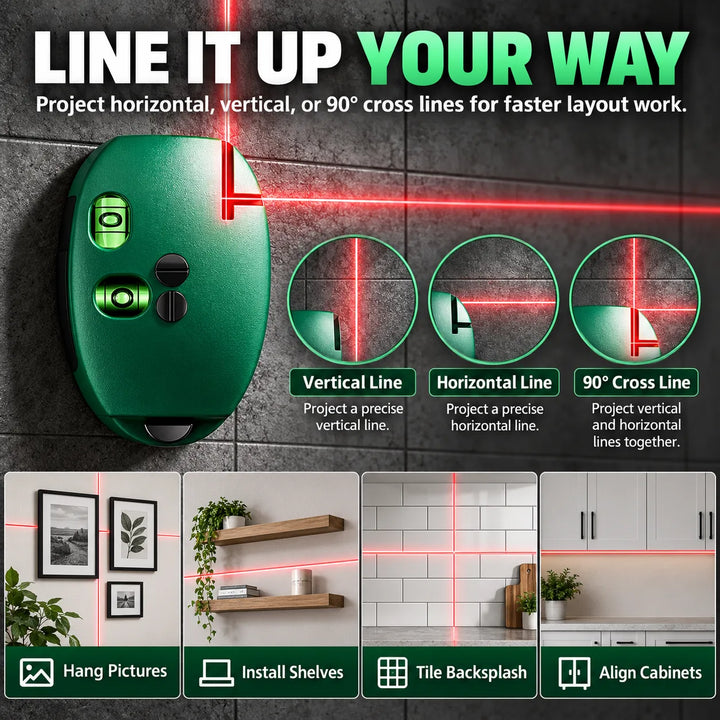 90° Laser Level – 2‑Line Self‑Leveling Tool for Hanging &amp; Renovation