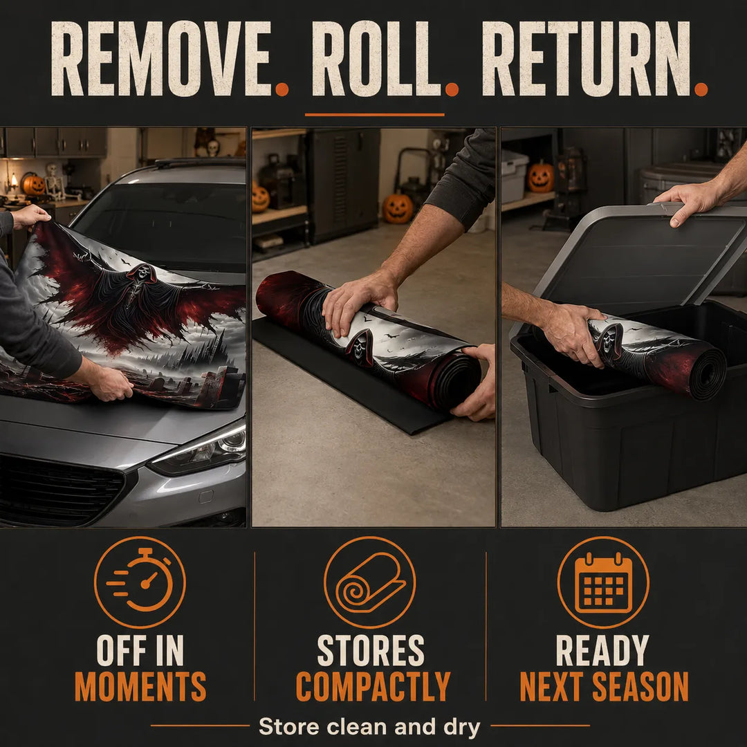 Reusable Halloween Car Hood Cover - 2D Printed Polyester