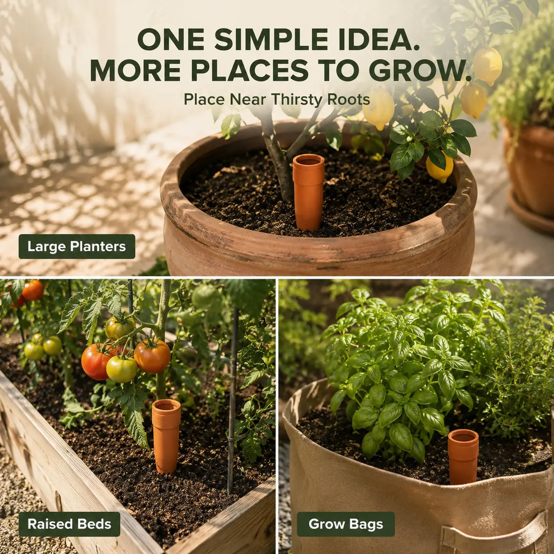 Terracotta Watering Spikes with Lids (4 or 6-Pack)