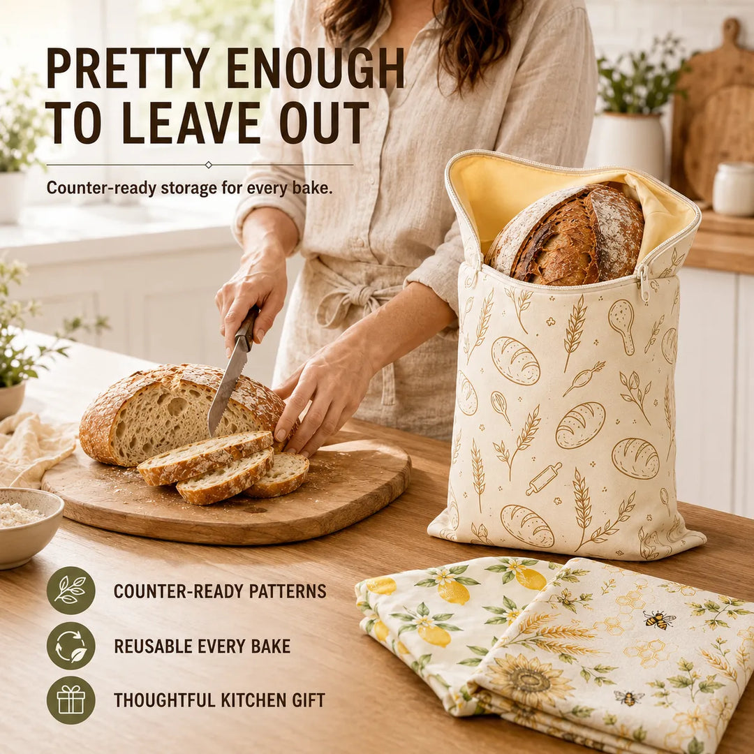 Beeswax Bread Storage Bags - Reusable Cotton Zipper Bags