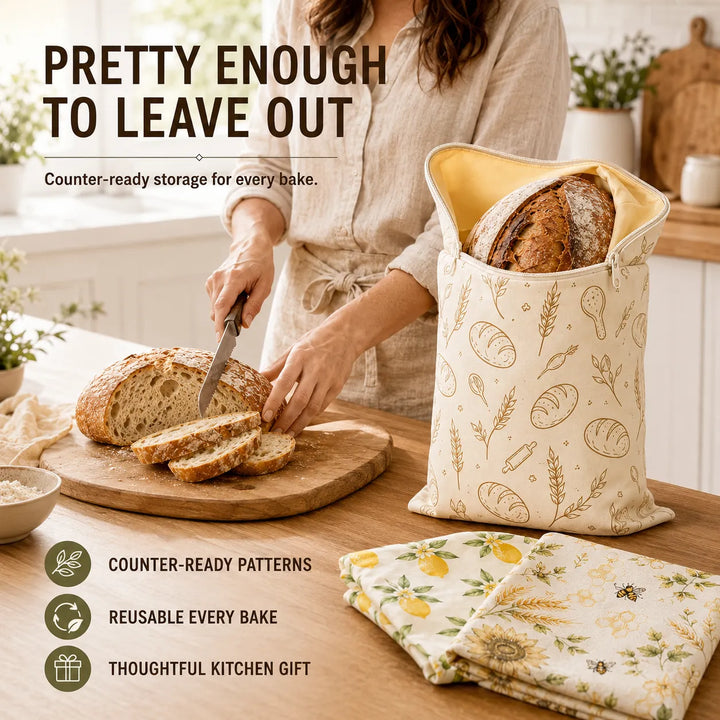 Beeswax Bread Storage Bags - Reusable Cotton Zipper Bags