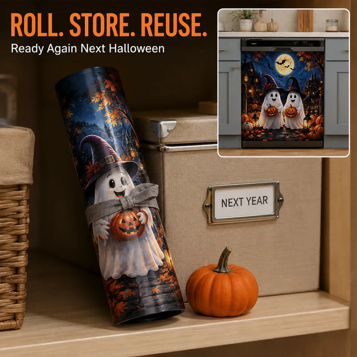 Halloween Magnetic Dishwasher Cover - Reusable Polyester Decor