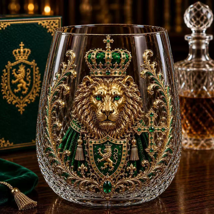 3D Crowned Lion Crystal Whiskey Glass - Sculpted Lion Mug Gift for Him
