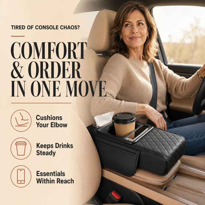 5-in-1 Car Console Organizer &amp; Armrest Pad – Anti-Fatigue Storage for Essentials