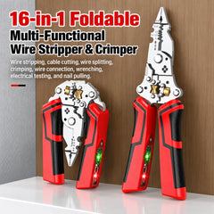 16-in-1 Folding Wire Stripper with Voltage Tester, USB-C Rechargeable