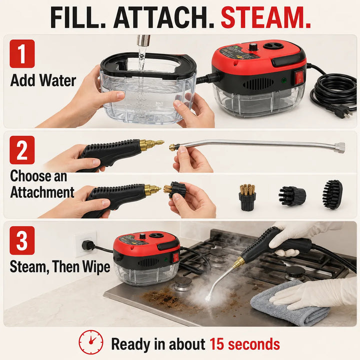 2500W Steam Cleaner: Zero Chemicals, Every Surface