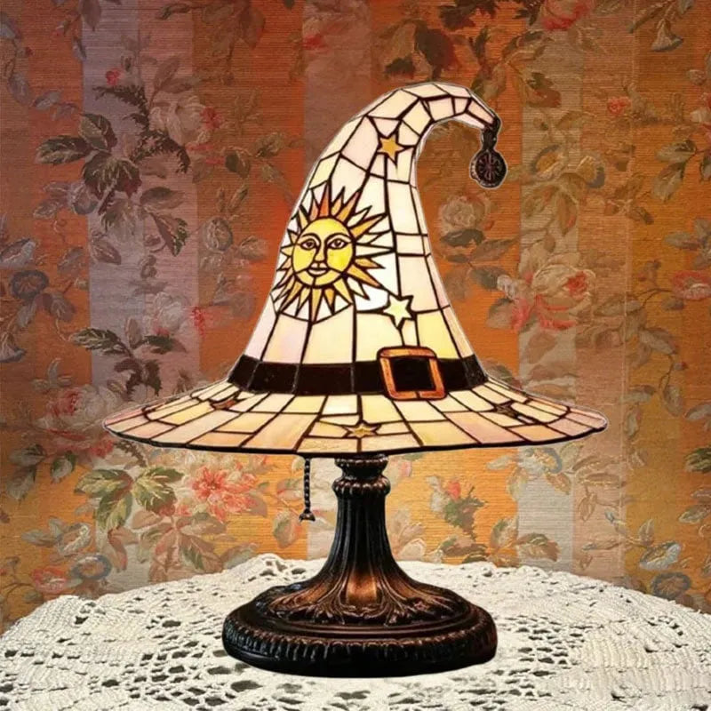 Vintage Witch Hat Stained-Glass Glow Ambient Night Light
