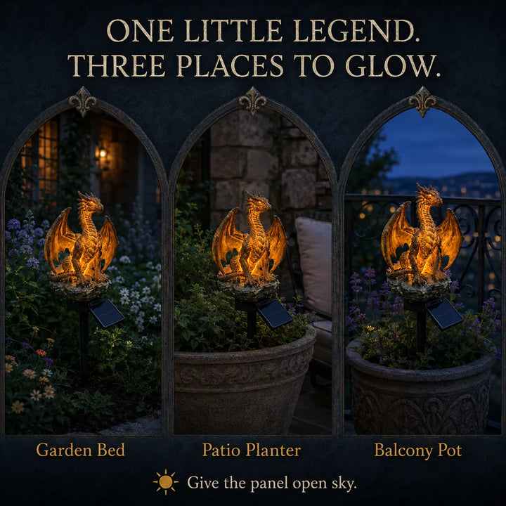 Solar Dragon Garden Light - Warm LED Resin Statue