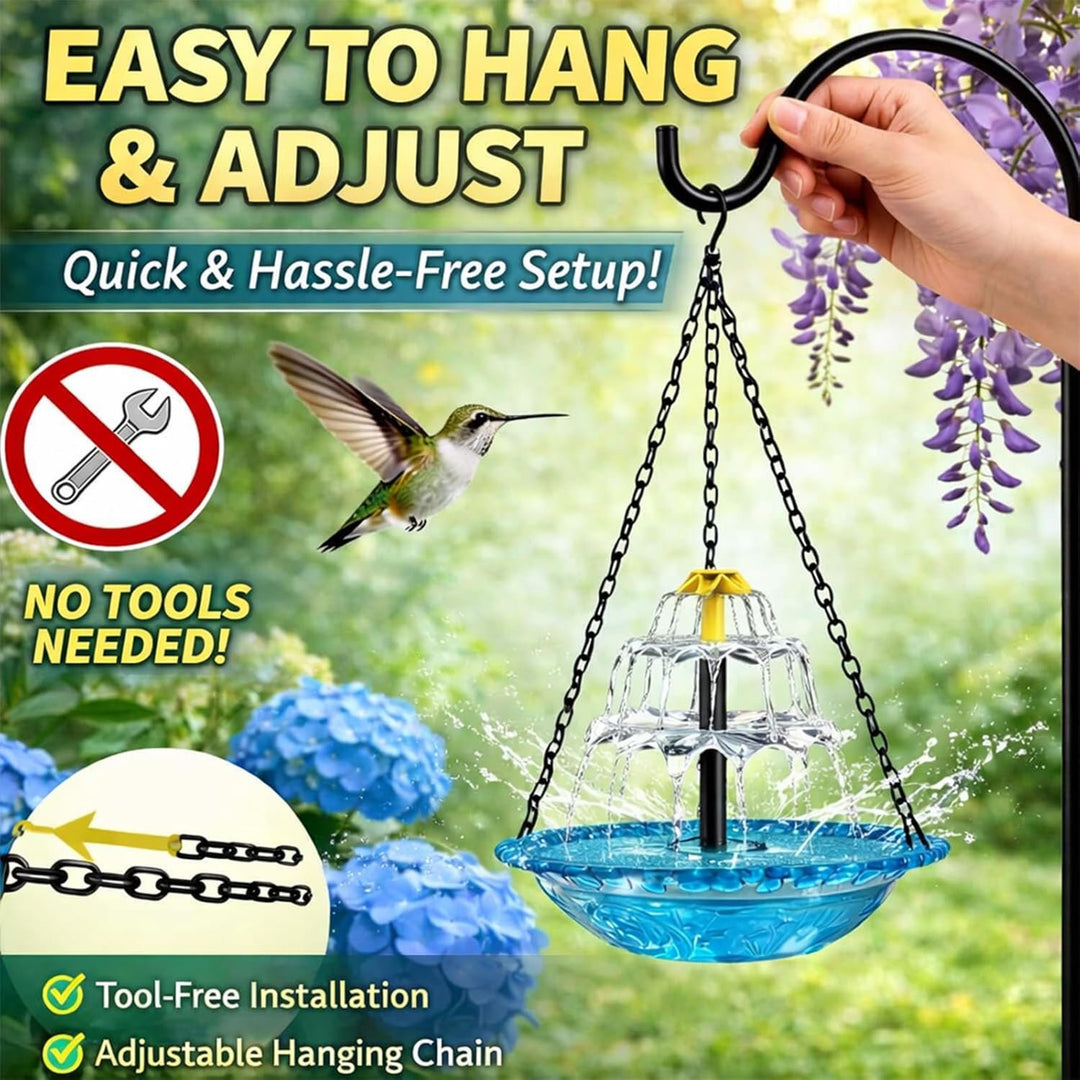 Solar Hanging Bird Bath Fountain | Backyard Sanctuary for Hummingbirds