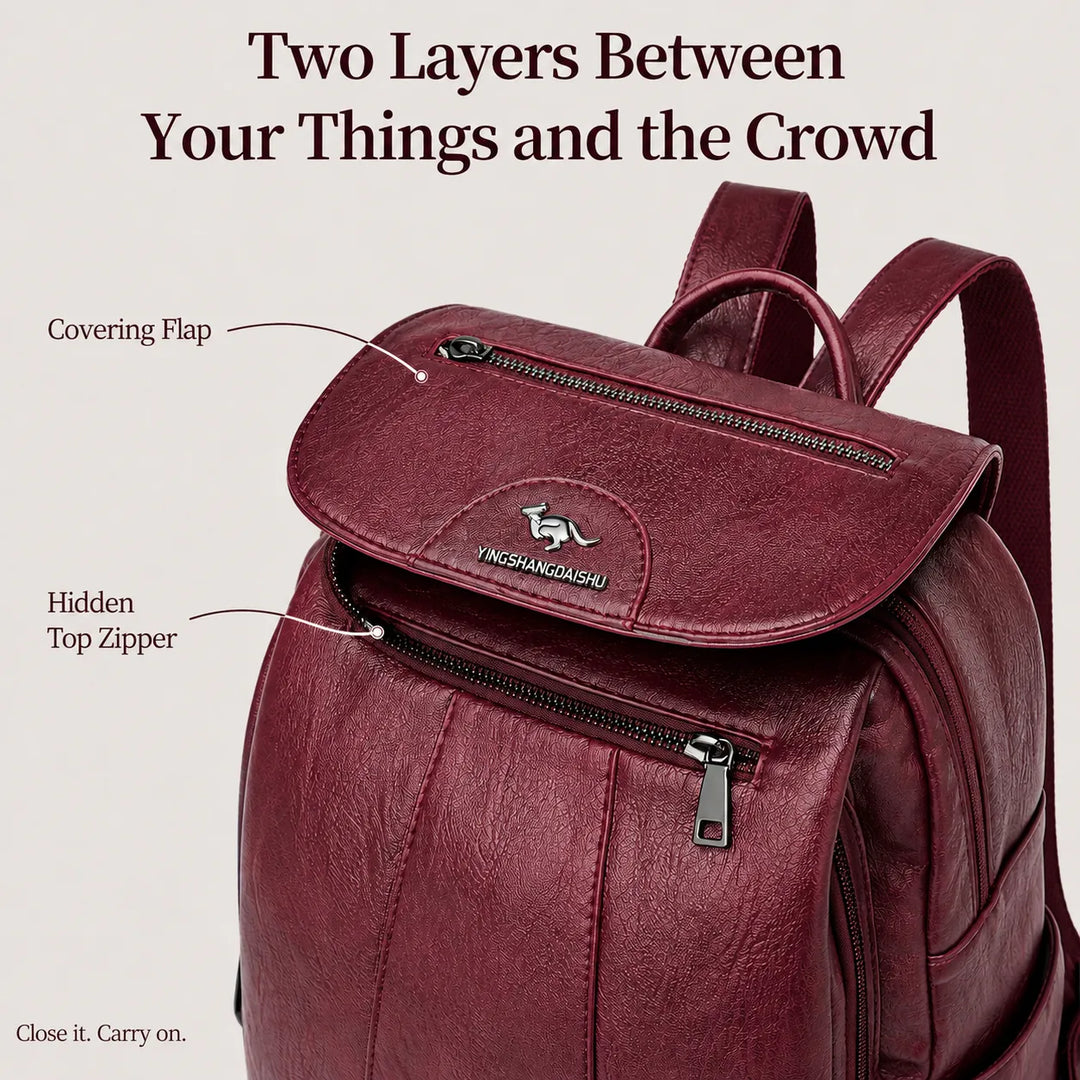 Soft Faux Leather Backpack with Lock-Flap &amp; Hidden Zipper — 9 Colors, Everyday Carry