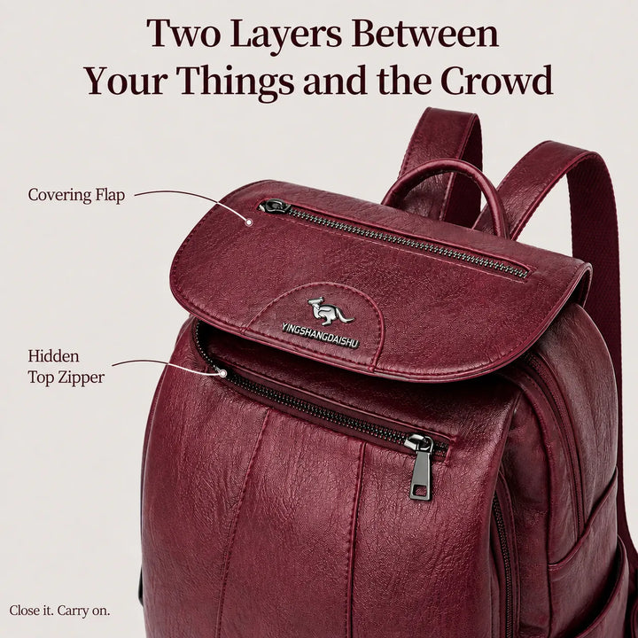 Soft Faux Leather Backpack with Lock-Flap &amp; Hidden Zipper — 9 Colors, Everyday Carry