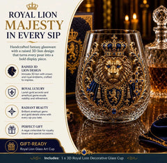 3D Crowned Lion Crystal Whiskey Glass - Sculpted Lion Mug Gift for Him