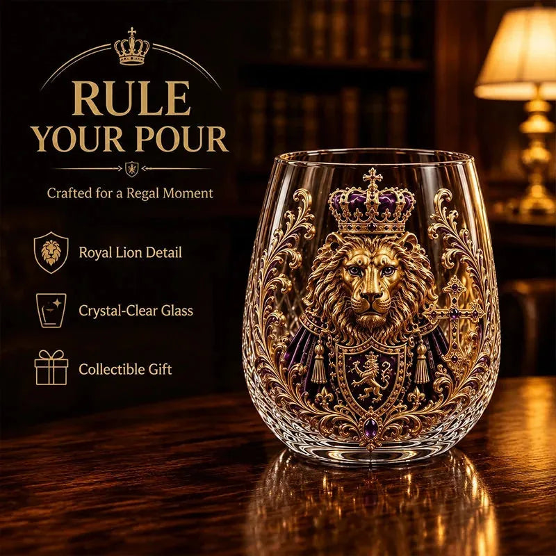 3D Crowned Lion Crystal Whiskey Glass - Sculpted Lion Mug Gift for Him