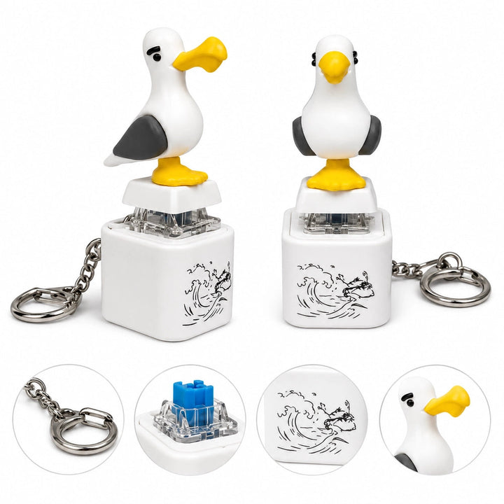 2-Piece Funny Seagull "MINE!" Keycap Keychain – Cute Mechanical Keyboard Fidget Toy, Value Set