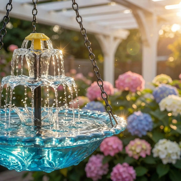 Solar Hanging Bird Bath Fountain | Backyard Sanctuary for Hummingbirds