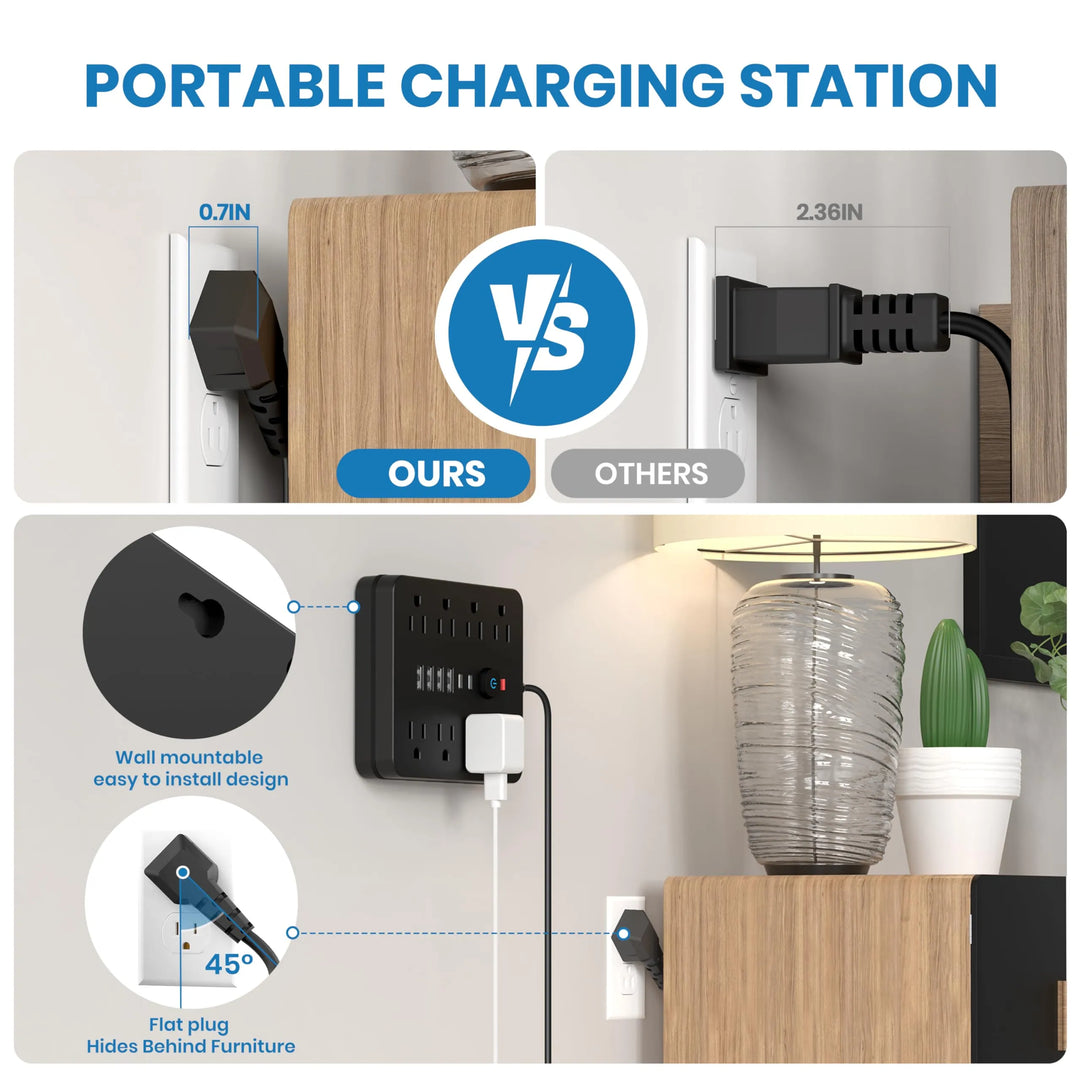 Velloraco 16-Outlet Cube Power Strip, USB-C, US Plug, No Block