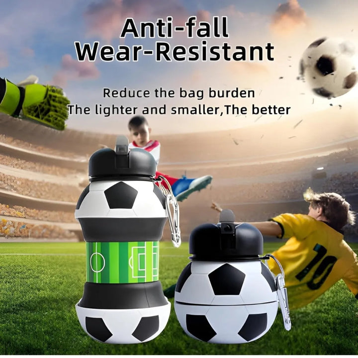 550ml Collapsible Football Water Bottle – Portable Silicone Sporty Foldable Drinkware