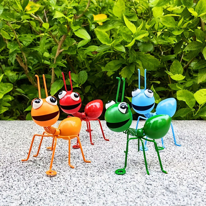 4Pcs Dancing Ant Garden Decor | Bouncy Metal Yard Art