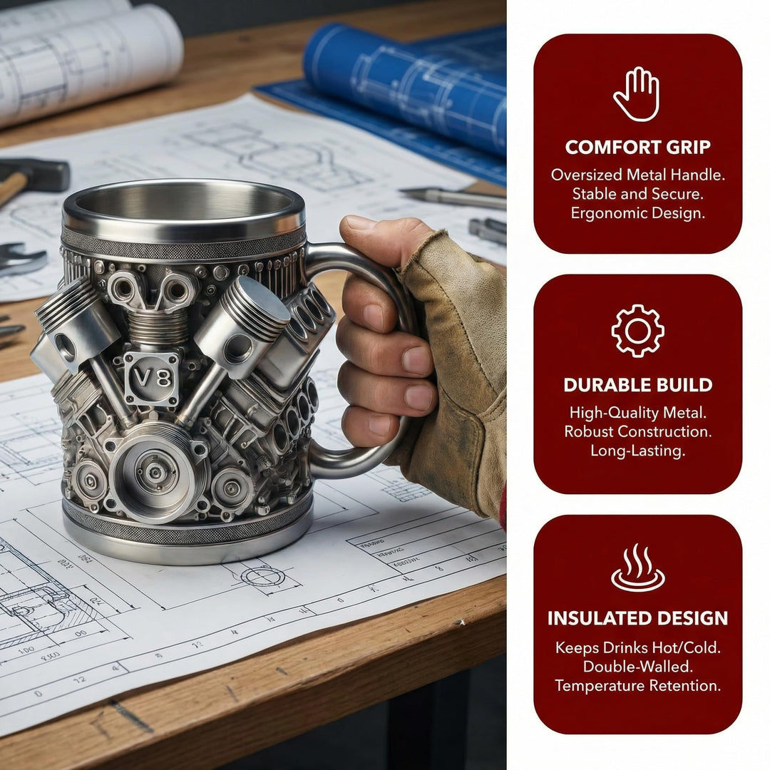 V8 Engine Coffee Mug - Resin Cast Car Mug (Small &amp; Large)