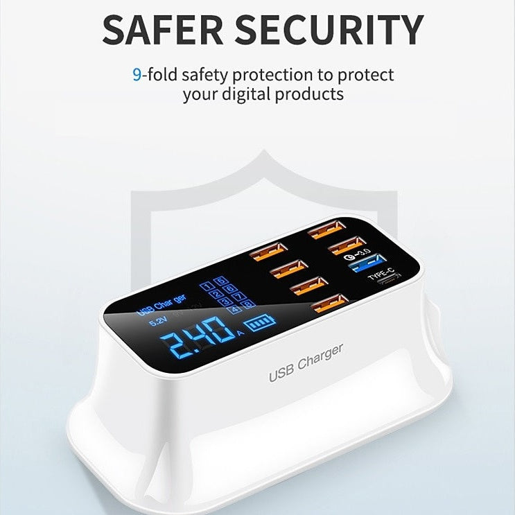 8-Port USB Charging Station | 55W-140W Fast Charger Hub