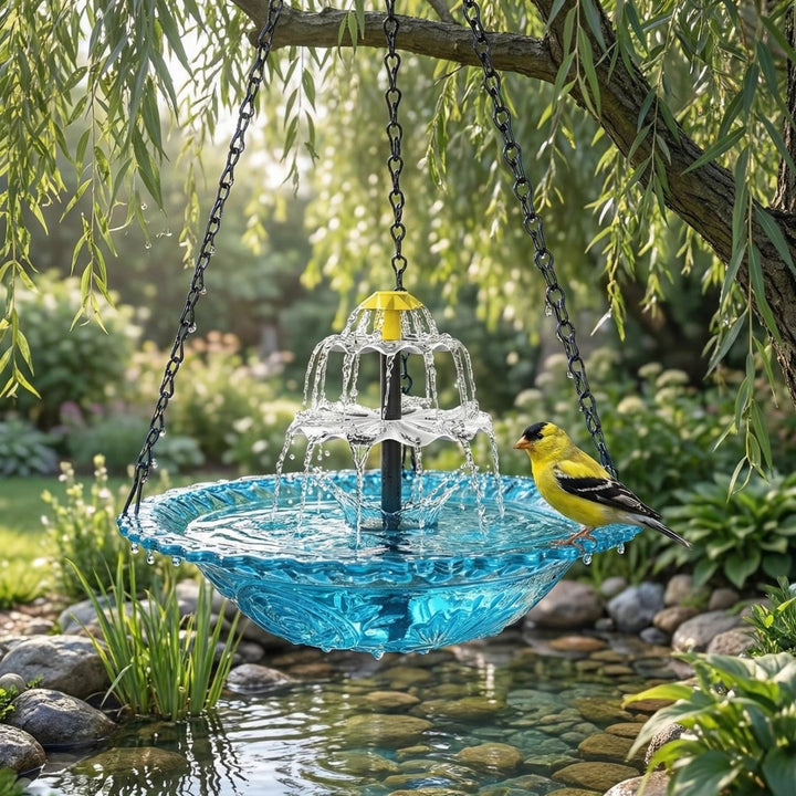 Solar Hanging Bird Bath Fountain | Backyard Sanctuary for Hummingbirds