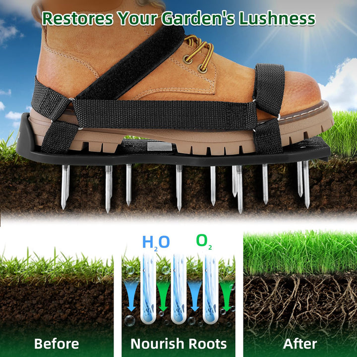 Heavy Duty Lawn Aerator Shoes for Hard Clay | No-Slip Straps