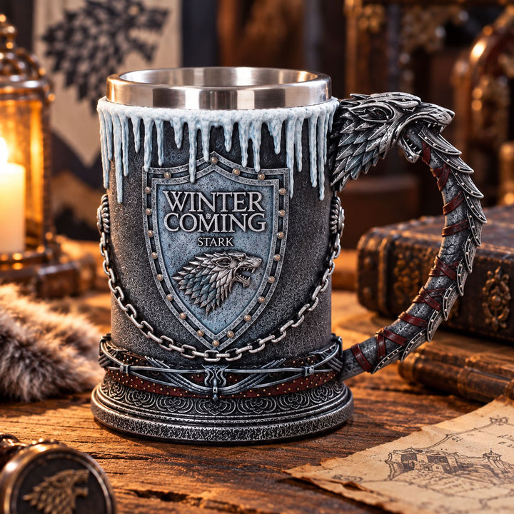 Game of Thrones Inspired Beer Mug – 3D Lion Handle Steel Tankard