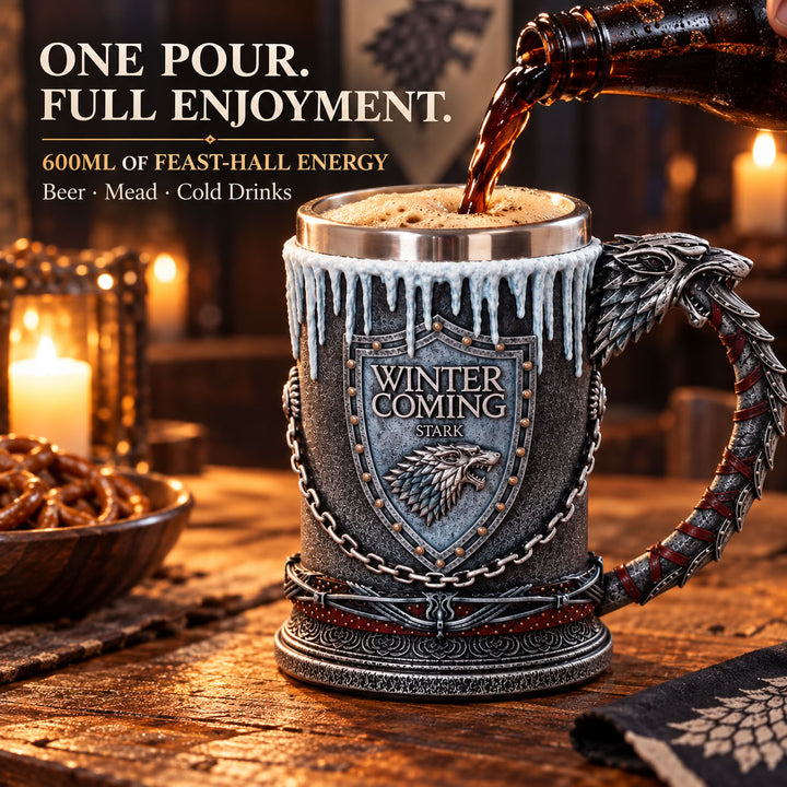 Game of Thrones Inspired Beer Mug – 3D Lion Handle Steel Tankard