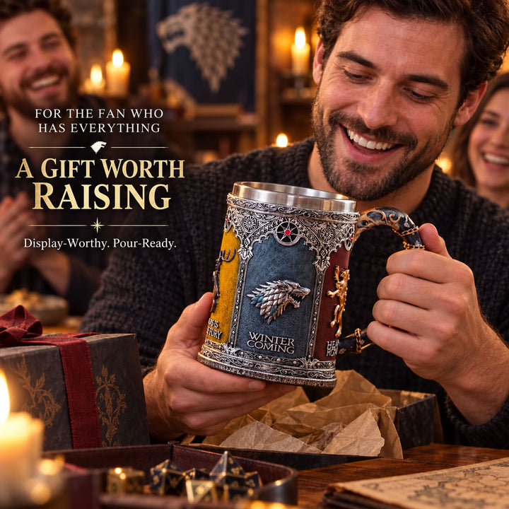Game of Thrones Inspired Beer Mug – 3D Lion Handle Steel Tankard