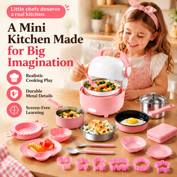 Kids Mini Stainless Steel Play Kitchen — Realistic Cooking Toy for Pretend Play