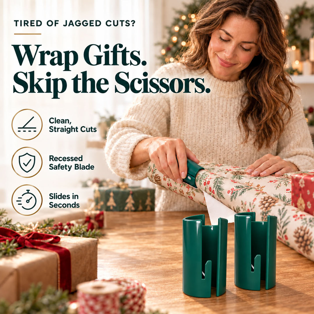 2 Pieces-Slide-On Wrapping Paper Cutter – No Scissors, Straight Cuts