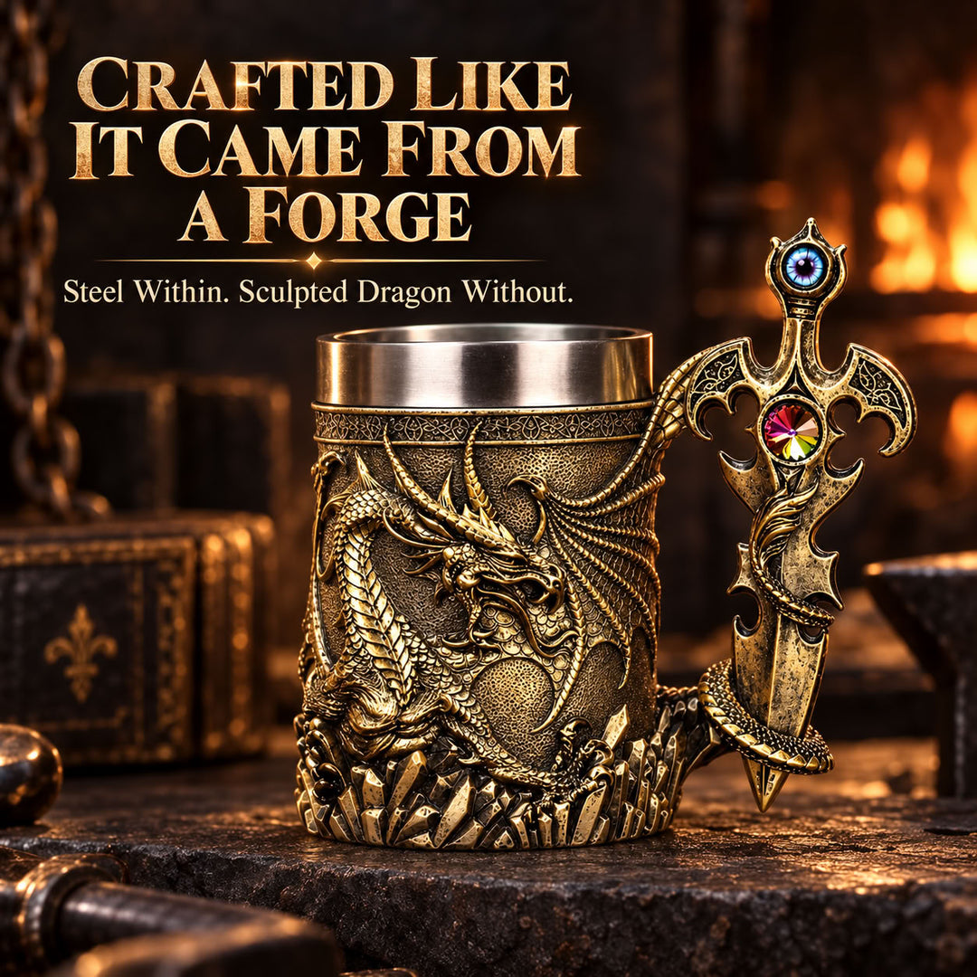 Medieval Dragon Sword Beer Mug – 3D Stainless Gothic Tankard 600ml